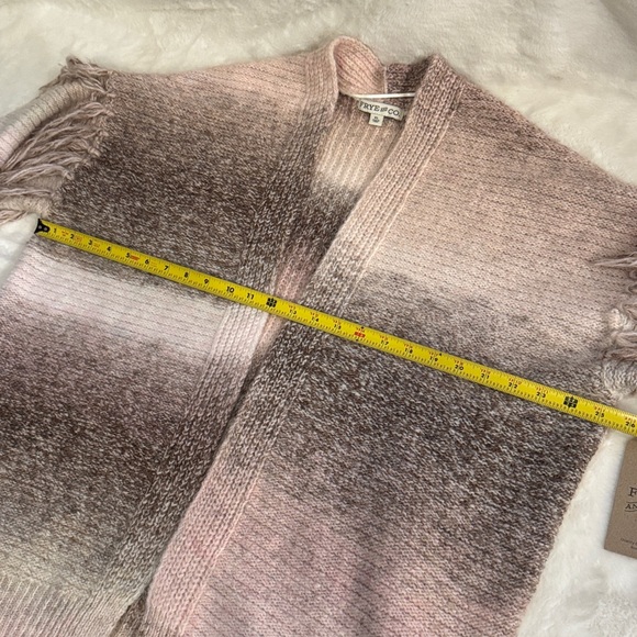 Frye and Co. Pink & Brown Ombre, Wool Blend, Cozy Knit Fringe Sweater Cardigan - Picture 11 of 14
